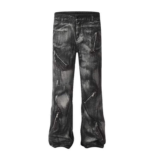 Men's Washed Tie Dye Flared Jeans Vibe Brand American Style Retro Zippered Straight Leg Trousers Cool Heavy Duty Niche_mkmklike.com