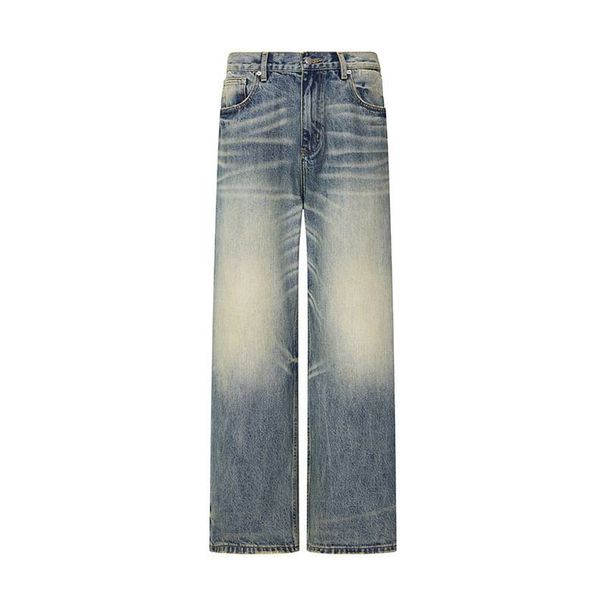 Men's High Street Distressed Jeans - Heavyweight Washed Denim Pants With 3d Cat Whisker Design, Straight Leg Fit_mkmklike.com