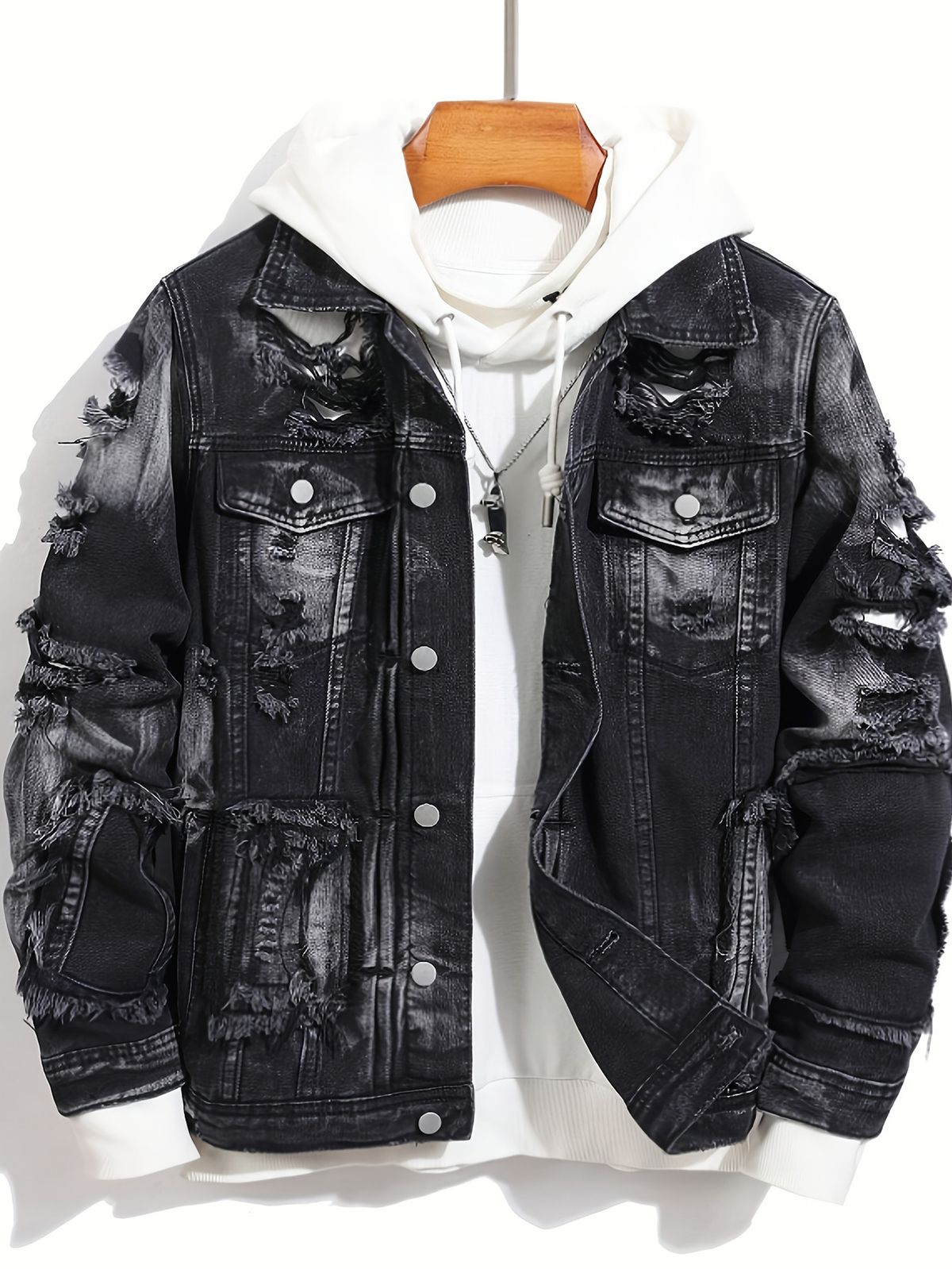 High Street Cool And Stylish Splatter Painted Denim Jacket For Men, Street Fashion Brand, Hip Hop Loose Casual Workwear Jacket, Men's Denim Coat_mkmklike.com