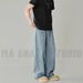 Unisex Washed Black Jeans - Retro Loose Fit Straight Leg Pants With High Waist, Stretch Comfort & Vintage Style (Black/Blue) For Men And Women_mkmklike.com
