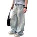 Spring Light Blue Washed Baggy Jeans – Unisex Relaxed Straight-Leg Wide Pants (S-3xl) Anti-Restriction Design_mkmklike.com