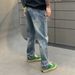 Men's Clothing Men's Straight Leg Jeans Distressed Splatter Painted Design Style Fashionable Casual Trousers Spring Trend_mkmklike.com