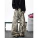 "Vintage Camo Cargo Pants For Men – Deconstructed Streetwear Baggy Fit With Drop-Cuff Hem (S-3XL, Military Green)"_mkmklike.com