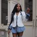 Stylish Women's Denim Blazer Jacket With Polyester-Spandex Blend, Casual Streetwear For Spring, Black & White Options (S-2XL)_mkmklike.com