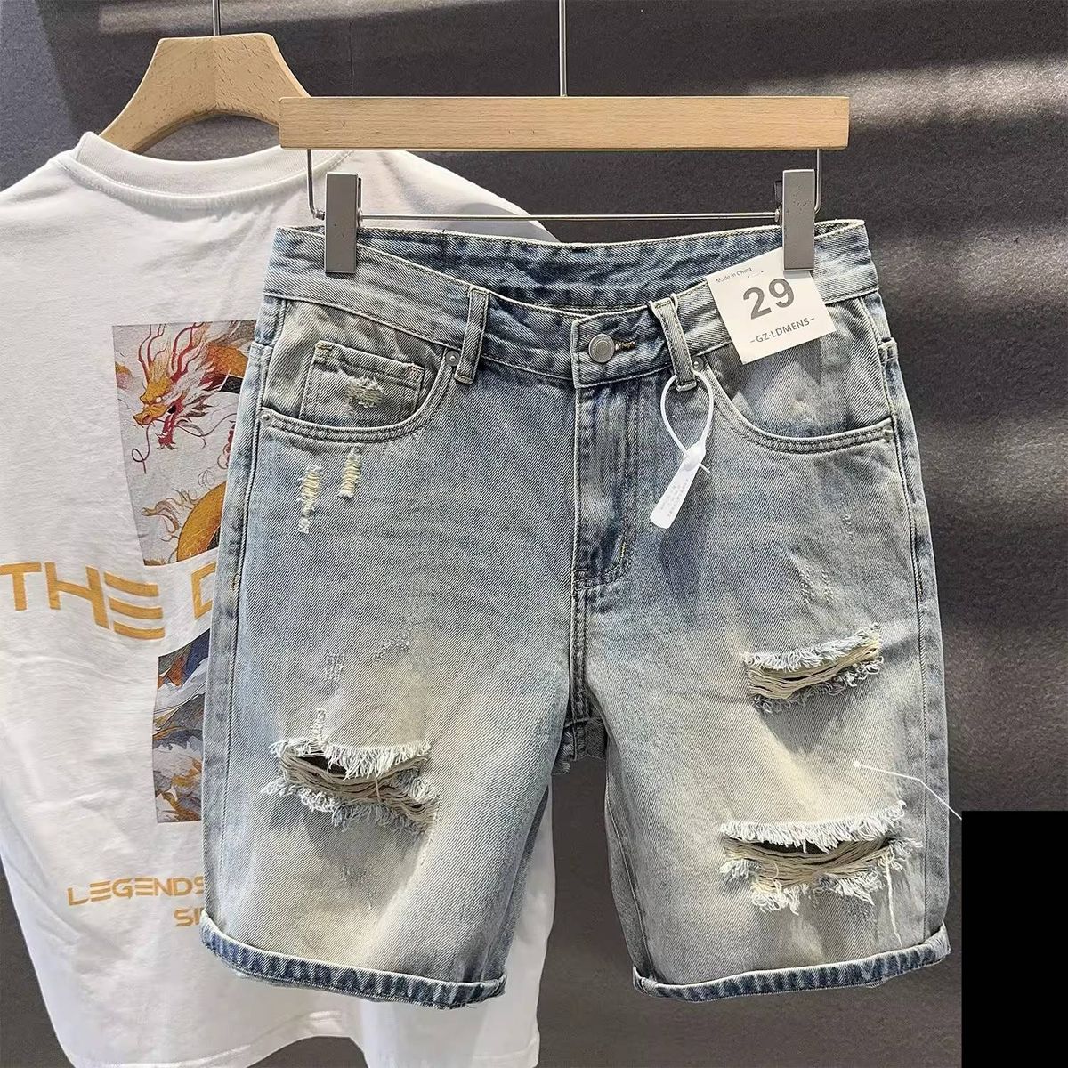 Men's Clothing Summer Trendy Distressed Denim Shorts For Men Mid-Length Five Point Pants Style Thin Fashionable Men's Clothing_mkmklike.com