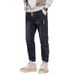 Fleece Thickened Jeans Men's 2024 Autumn And Winter Loose Foot Tie Tooling Warm Casual Long Pants Teen_mkmklike.com