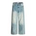 Distressed Denim Straight-Leg Street Style Punk Pleated Design Washed Gradient Frayed Wide-Leg Pants For Men_mkmklike.com