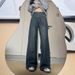 Women's High-Waisted Wide-Leg Jeans Retro Washed Plaid Design Distressed Slimming Versatile Flowy Floor-Length Trousers_mkmklike.com
