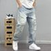 Vintage Light Wash Distressed Wide Leg Jeans, Men's American High Street Loose Straight Ripped Denim Pants Streetwea_mkmklike.com