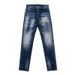 Men's Clothing High Street Fashion Jeans Old Dark Blue Washed And Worn Trendy Retro Elastic Skinny Pants_mkmklike.com