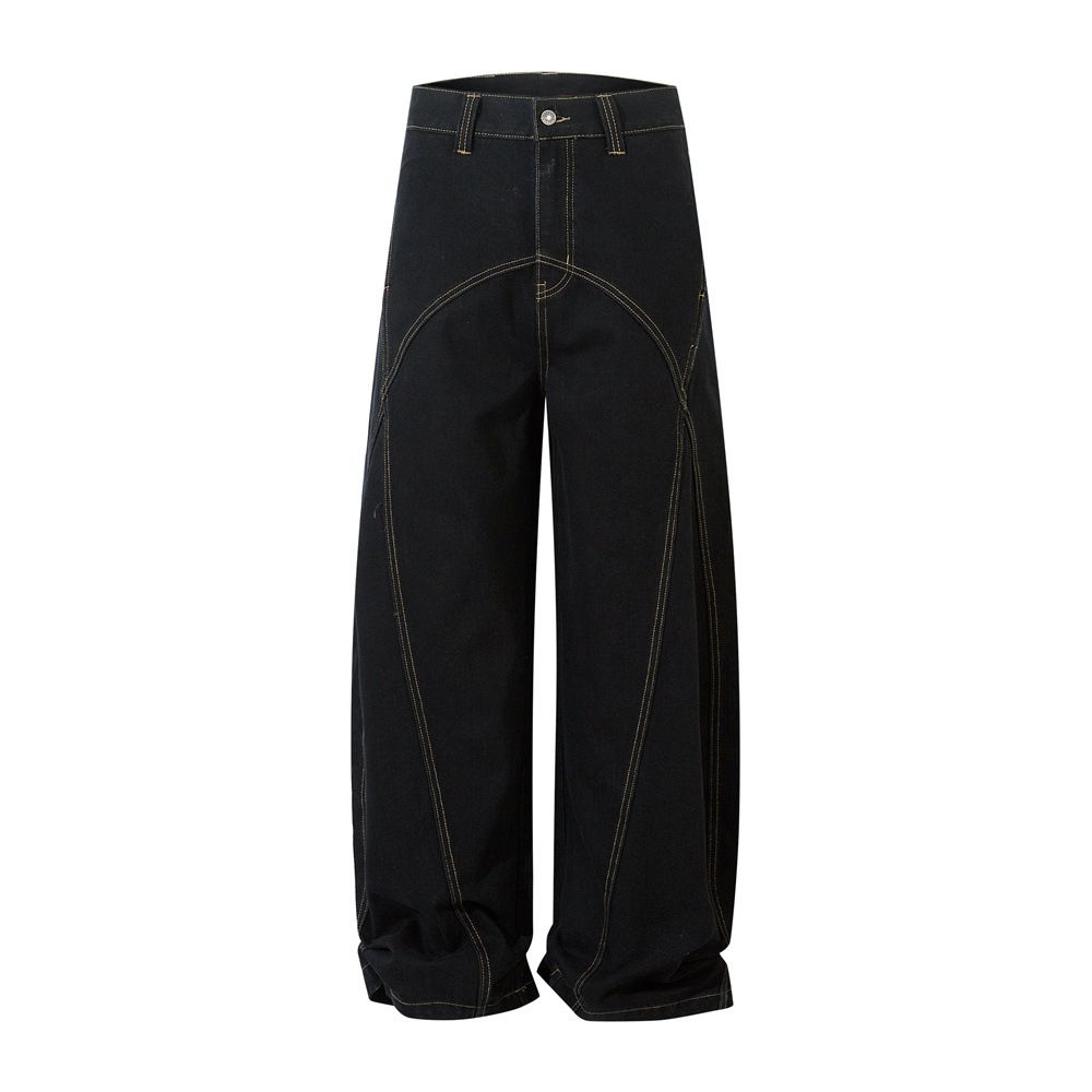 Men's Loose Wide-Leg Cargo With Denim Banana Design, Vibe Trendy Edition, Stitched Splicing, Split Deconstructed_mkmklike.com
