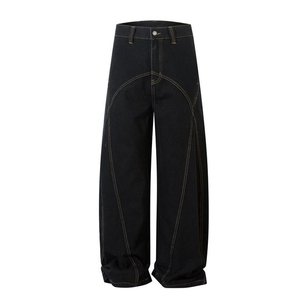 Men's Loose Wide-Leg Cargo With Denim Banana Design, Vibe Trendy Edition, Stitched Splicing, Split Deconstructed_mkmklike.com