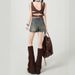 American Retro Summer Denim Shorts Women's 2026 New Summer Thin High Waist A Word Spice Culottes Hot Pants_mkmklike.com