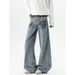 Men's American Style Washed Bamboo Pattern Curved Jeans Loose Fitting Retro Trendy Straight Leg Wide Leg Floor Length Trousers_mkmklike.com