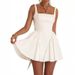 Women's Solid Color Backless Strap Bow Suspender Dress_mkmklike.com