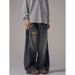 Men’s Clothing High Street Graffiti Jeans Men And Women Ripped Design Vibe Loose Wide Leg Bloomers_mkmklike.com