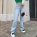 Women's Clothing New Women's Clothing Light Blue Slim High Waist Straight Jeans Women_mkmklike.com