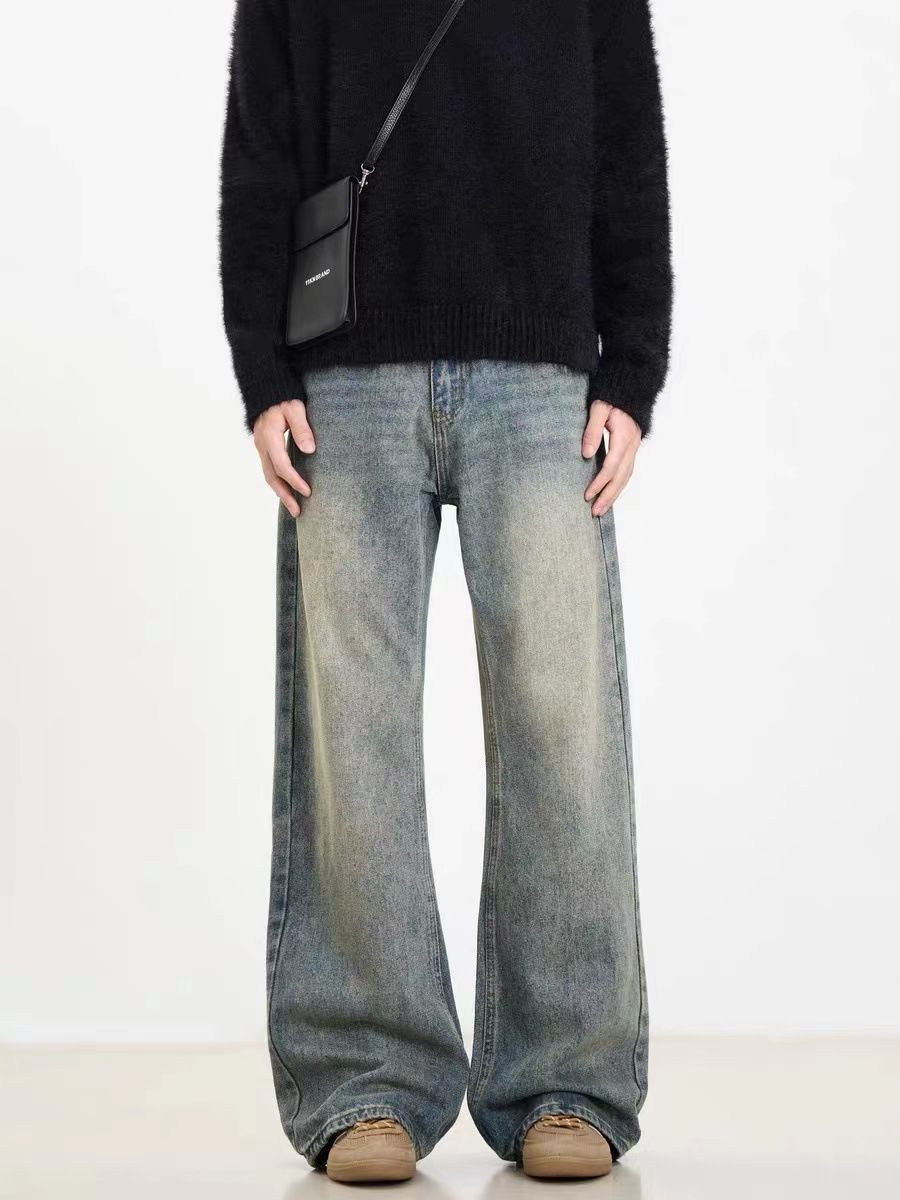 Vintage Washed Distressed High Waist Straight Leg Jeans For Men & Women - Retro Blue, Classic Comfort & Timeless Style_mkmklike.com