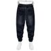 Men's Slim Fit Black Washed Denim Pants - Streetwear Style Tapered Joggers With Multi-Pockets For Casual Outfits_mkmklike.com