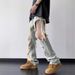 American High Street Vibe Pants Knee Big Hole Jeans Men's Summer Thin Yellow Mud Beggar Wind Straight-leg Pants_mkmklike.com