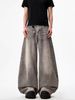 Streetwear Distressed Jeans Vintage Washed Gray Splatter Paint Denim Pants, Loose Straight Cut With Button Fly, Unisex High Street Fashion_mkmklike.com