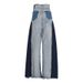 Trendy High-Waisted Flared Jeans For Women – Distressed Denim With Color Blocking | 90s Vintage Wide-Leg Pants (Blue, 2XL)_mkmklike.com