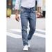 Men's Slim Fit Stretch Denim Jeans - Classic Blue Washed Straight Leg Pants With Embroidery Detail (S-2XL, Blue/Light Blue)_mkmklike.com