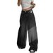 Women's Wide Leg Denim Jeans Ripped Extra Long Floor Length Distressed Details_mkmklike.com