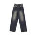 American Retro Blue-gray High-waisted Loose Denim Pants For Women, Spring Autumn Washed And Distressed Straight Casual_mkmklike.com