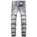 Men's Distressed Slim-Fit Jeans - Grunge Washed Gray Skinny Denim Pants With Paint Splatter & Ripped Details, Straight Leg Non-Stretch Streetwear_mkmklike.com