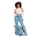 Fringe Hem Flared Jeans For Women, Boho Chic Distressed Bootcut Denim Pants With Side Slits, Stretchy Comfort From S To 2XL_mkmklike.com