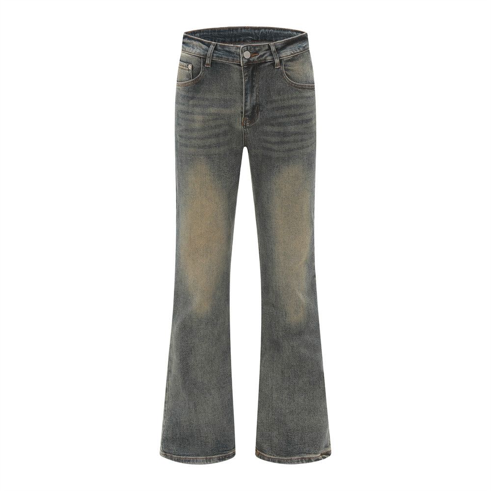 American High Street Washed Vintage Denim Flared Men Loose Wide Leg Long Basic Casual Floor-Length Pants_mkmklike.com