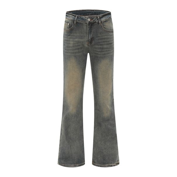 American High Street Washed Vintage Denim Flared Men Loose Wide Leg Long Basic Casual Floor-Length Pants_mkmklike.com