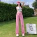 Pink Wide Leg Jeans High Waisted Straight Loose Fit Slimming Floor Length Pants Summer Style Thin plus Size Women's Denim_mkmklike.com
