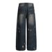 Post-apocalyptic Style Washed Frayed Denim Wide-Leg Men's Punk Street Fashion Distressed Loose Casual Straight-Leg Pants_mkmklike.com