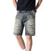 Vintage Distressed Denim Shorts For Men - Washed Blue Patchwork Casual Mid-Length Summer Shorts With Ripped Details_mkmklike.com
