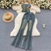 Women's Slimming Beaded Denim Suit Sexy Strapless Top High Waist Slightly Flared Length Retro American Two-Piece Outfit_mkmklike.com