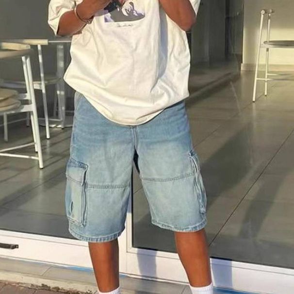 Men's Clothing Denim Loose Shorts Street Fashion Ins Workwear_mkmklike.com