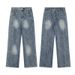 Men's Clothing Retro Cleanfit Tie Dyed Straight Jeans Couple Style Bamboo Texture Simple Men And Women Wide Leg Pants_mkmklike.com