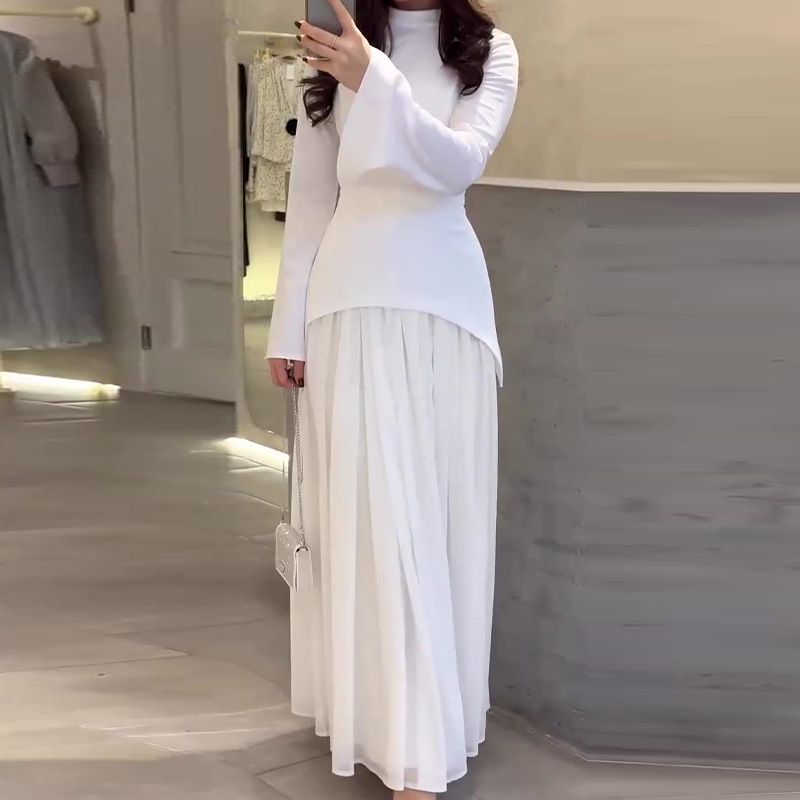 Women's Clothing solid color slim fashion two piece long sleeved dress for women_mkmklike.com