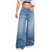 Women's Retro High Street Wide Leg Jeans Solid Color Casual Fashion Office Lady Style Spring Autumn Regular Fit Cotton Denim_mkmklike.com