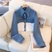 Women's Clothing Stylish And Slim, Denim Splicing, Contrasting Colors, Casual Straight Pants, Popular Two Piece Suits_mkmklike.com