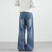Washed Denim Jeans – Unisex High-Waisted Straight-Leg Pants, Cleanfit A-Line Silhouette, 77.6% Cotton, Vintage Blue, No Stretch_mkmklike.com