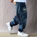 Men's Retro Washed Distressed Multi-Pocket Cargo Jeans High Street Trendy Wide Leg Floor-Length Casual Pants_mkmklike.com
