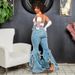 Fringe Hem Flared Jeans For Women, Boho Chic Distressed Bootcut Denim Pants With Side Slits, Stretchy Comfort From S To 2XL_mkmklike.com