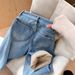 Women's High-Waisted Flannel-Lined Jeans – Winter Warm Straight-Leg Denim Pants With Vintage Wash (Blue, S-Xxl)_mkmklike.com