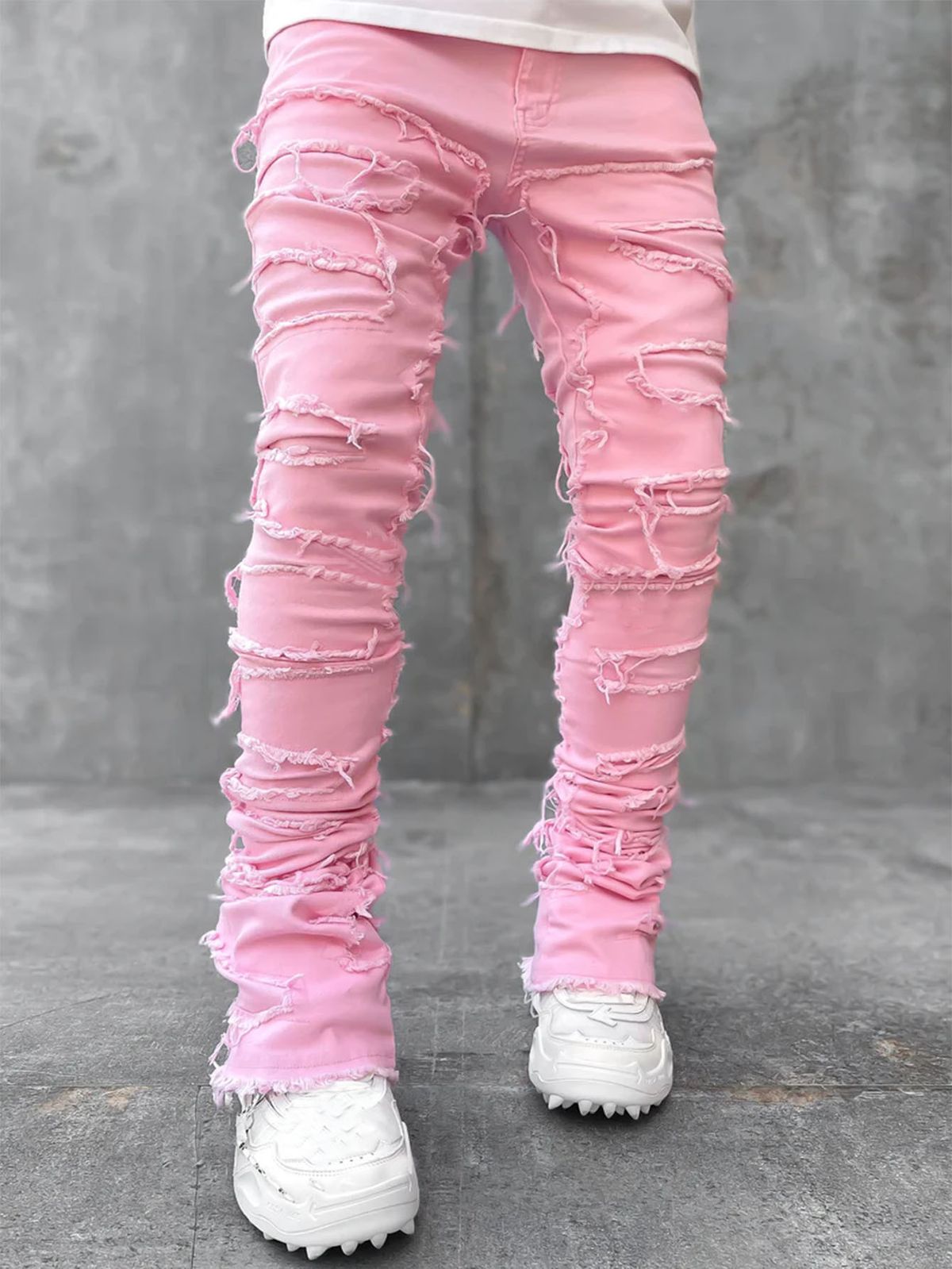 "Men's Patchwork Slim Fit Flared Jeans - Vintage High Street Style, Comfortable Cotton Denim Trousers For Casual & Trendy Outfits"_mkmklike.com