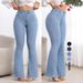 Women's High-Waisted Slim Fit Flared Jeans Solid Color Stretch Casual Hip Lifting European American Style Denim Pants_mkmklike.com
