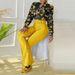 Women's Clothing casual suit printed stand-up collar long sleeve shirt top wide-leg pants two-piece set_mkmklike.com
