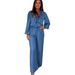 2025 Casual Fashion Set For Women, Showcasing Temperament With A Ruffle Collar Denim Suit_mkmklike.com